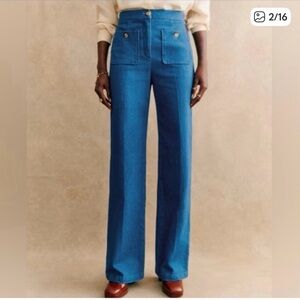 Sezane pantalon Dan trouser pants jeans denim blue size 46 or 14 wide leg NWT